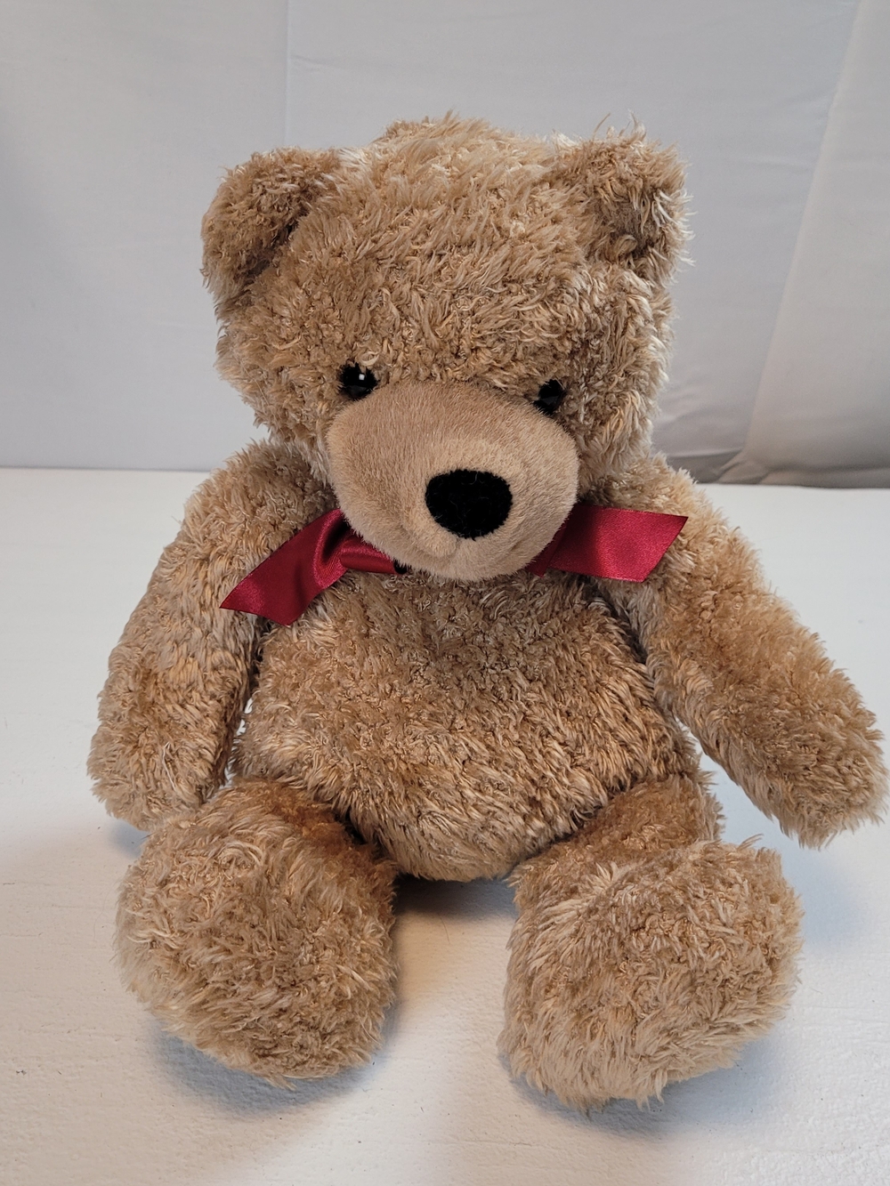 Gund Tan Plush Teddy Bear with Red Bow